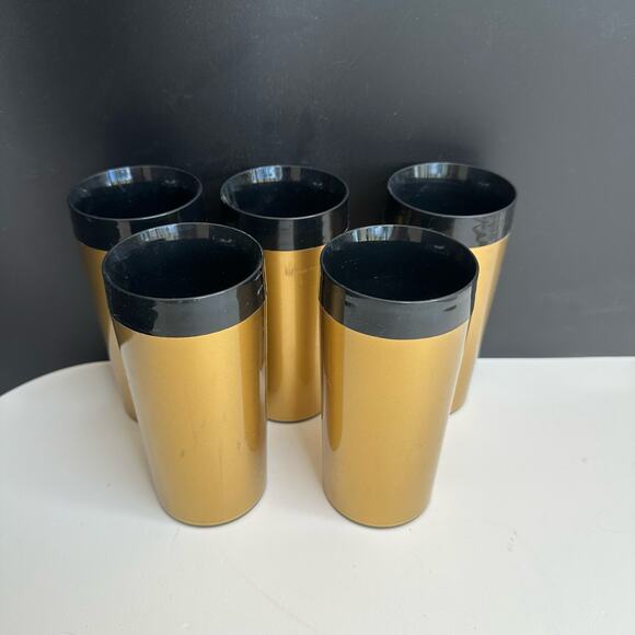 Vtg Thermo-Serv Drinking Tumbler Cup Insulated Gold Mid Century Set/5 - Picture 2 of 5